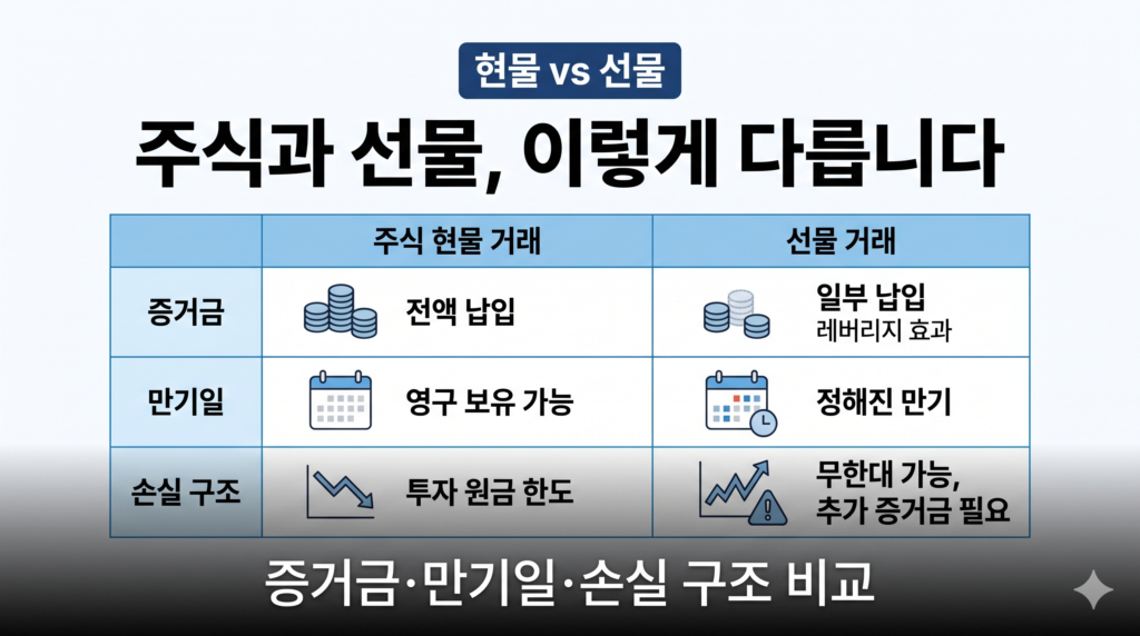 선물 거래 주식 차이 비교 표 설명