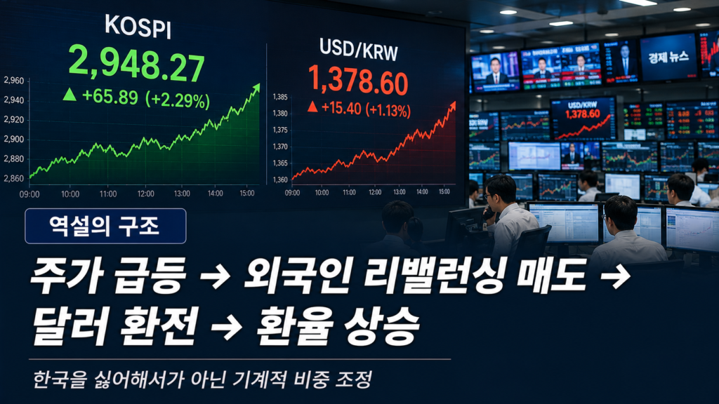 외국인 리밸런싱 매도 달러 환전 환율 상승 흐름 구조 설명