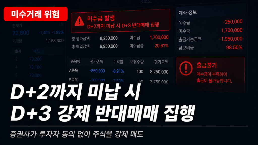 미수거래 증거금 반대매매 D+3 강제 매도 구조 설명