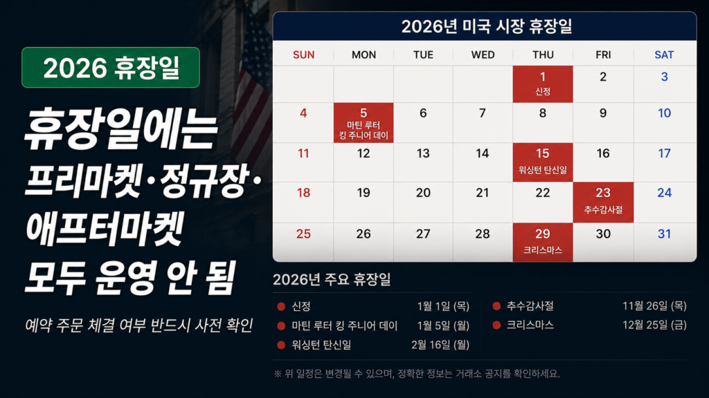 2026 미국 주식 휴장일 서머타임 거래 시간 한국 기준 달력