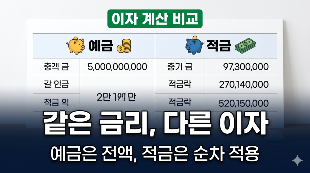 예금 적금 이자 계산 차이 비교 표
