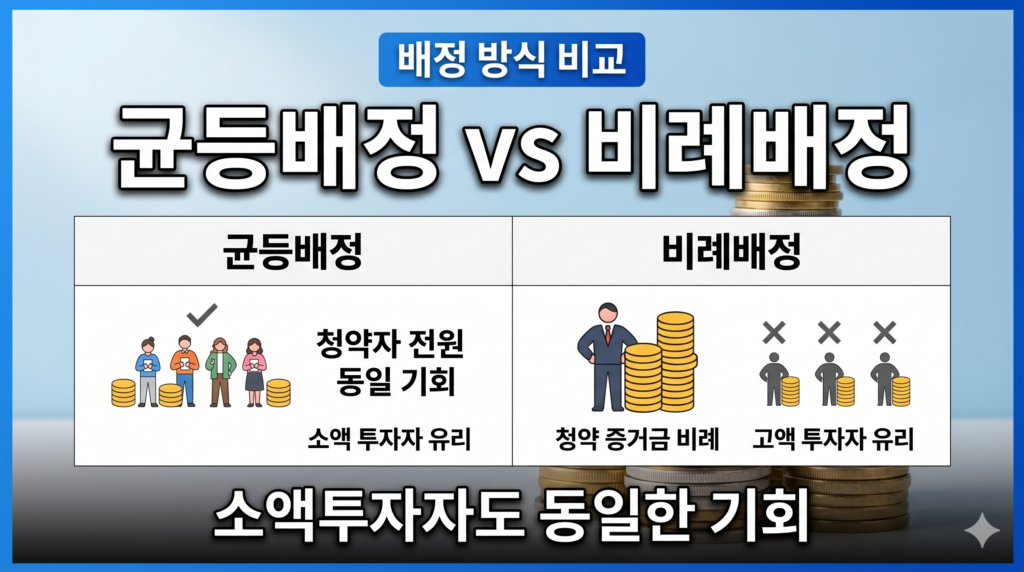 공모주 균등배정 비례배정 차이 비교 표