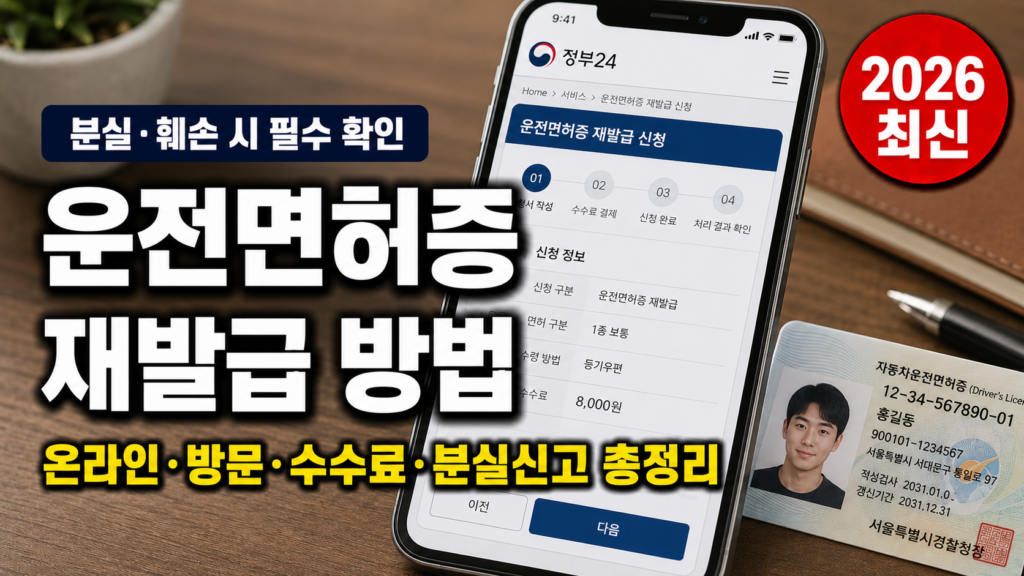 운전면허증 재발급 방법 온라인 방문 수수료 분실신고