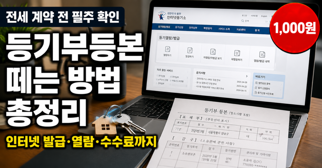 등기부등본 떼는 방법 인터넷 발급 열람 수수료