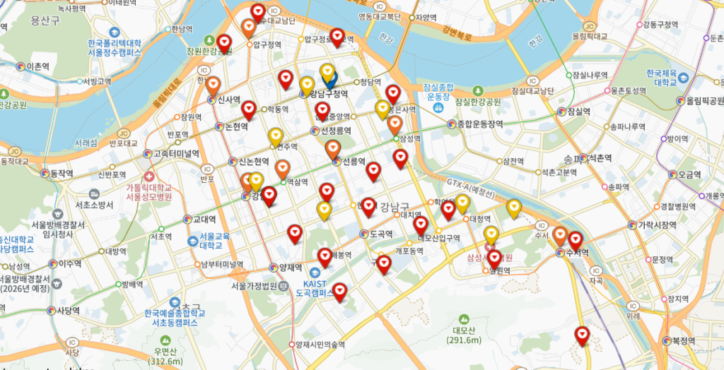 강남구 무인민원발급기 위치 지도